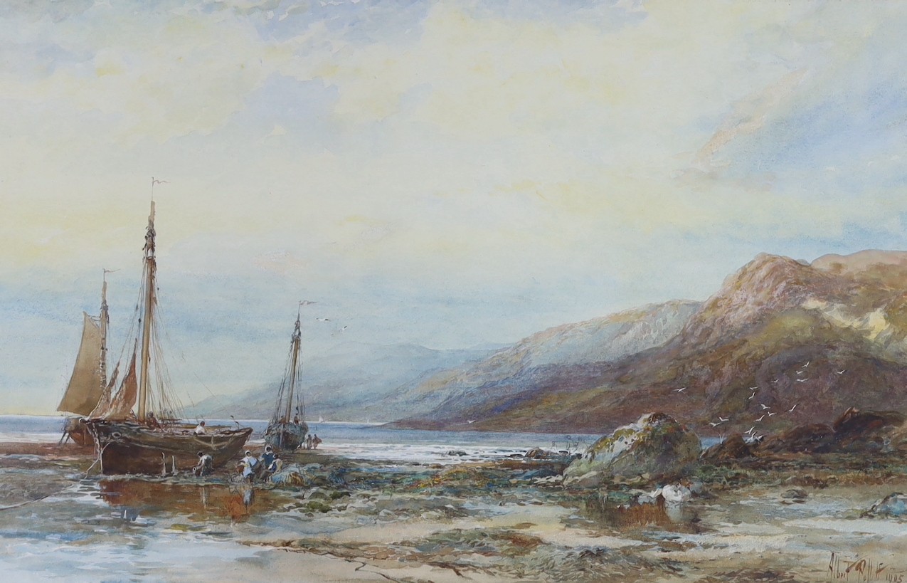 Albert Pollitt (1856-1926), watercolour, Coastal scene with fishing boats unloading the catch, signed and dated 1905, 44 x 68cm